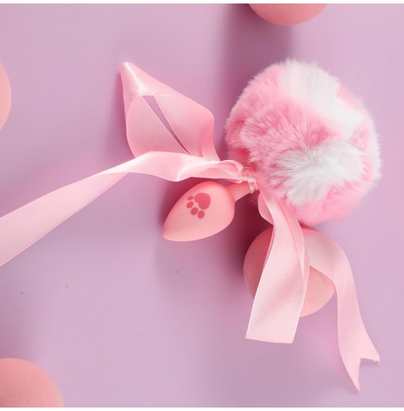 MizzZee - Silicone Bunny Tail Anal Plug (Pink - White)